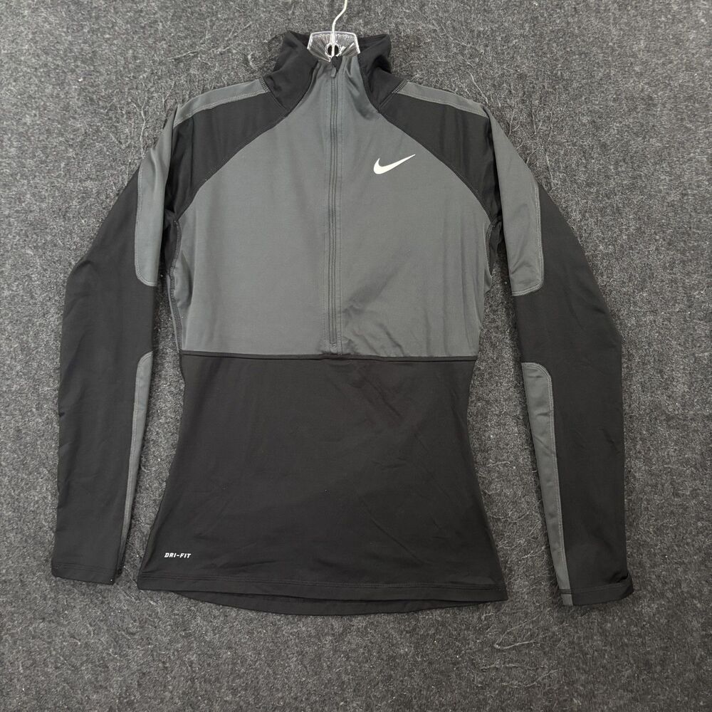 Nike Pro Hyperwarm Shield Pullover Women's Medium Black Gray Dri-FIT 1/4 Zip